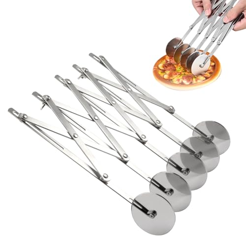 Rotella Tagliapizza a 5 Ruote in Acciaio Inox Tagliapizza Regolabile Pieghevole Rotella Pizza Lavabile in Lavastoviglie Taglio Efficiente e Distribuzione Uniforme per Cottura, Pasticceria, Pane