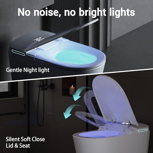 Image of Smart Toilet with Bidet Elongated Heated Seat Dual Flush /Seat & Lid | Foot Sensor Electric Modern One Piece Toilet with Warm Water Wash&Air Dry LED Display Siphon Flush 1.28 GPF MAP 1000g