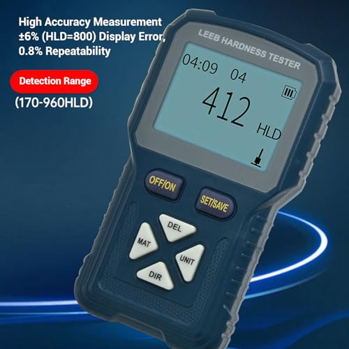 Metallhärteprüfer Metallhärtemessgerät Hochpräzises Digitales Tragbares Härtemessgerät für die Prüfung von Stahl, Kupfer, Messing, Gusseisen und Aluminium (EU-Stecker)