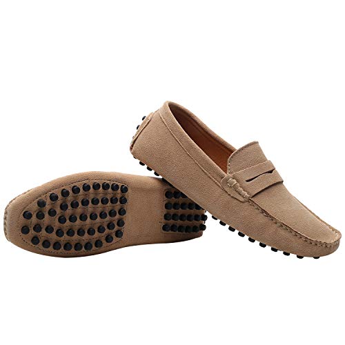 Image of ANUFER Men's Suede Leather Penny Loafers Comfort Driving Shoes Moccasin Slippers