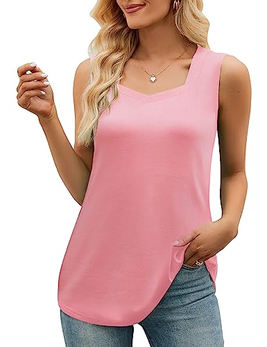 Luyaa Women's Sleeveless Yoga Workout Tank Tops Cute Printed Loose Fit Blouses Button-Down T-Shirt S Coral Pink #TOP11