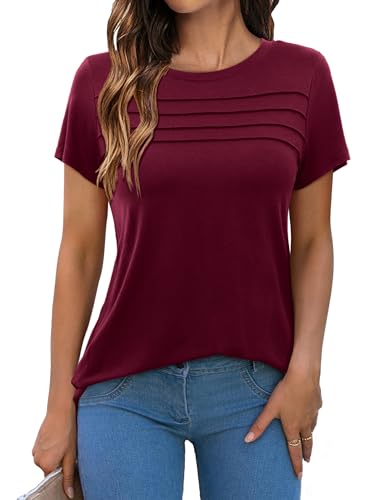 Beluring Longshirt Damen Kurzarm Basic T-Shirt Lässig Rundhals Plissee...
