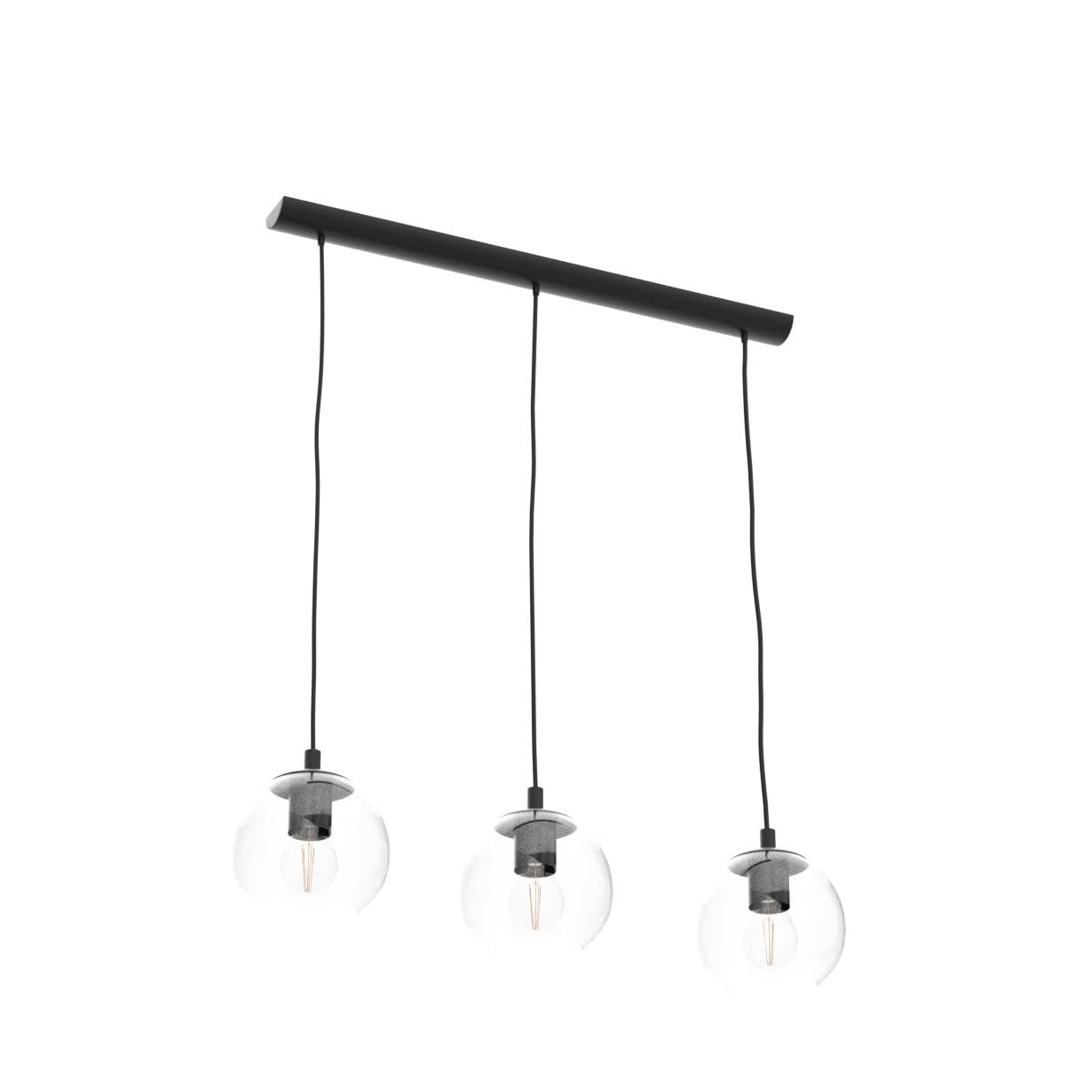 Sernf sospensione in metallo/vetro in colore nero/fumo, lampada a sospensioni con paralume in vero vetro (Ø 16,5 cm), 3 x E27, senza lampadina/e