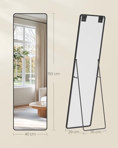SONGMICS 姿見鏡 全身鏡 2way スタンドミラー 壁掛け 全身ミラー 高さ150cm 幅40cm おしゃれ アルミ合金フレーム 飛散防止 フィレット長方形 大型 鏡 ブラック LFM034B01 の商品画像 5