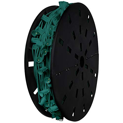 Brightown Commercial 500FT C7/E12 Christmas Light Sockets Set Spool, UL Listed C7 Sockets Patio String Lights C7 Strands - 12" Spacing Green Wire