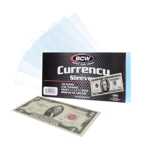 BCW Regular Bill Currency Sleeves - 200-Pack | Acid-Free, Archival Safe Polypropylene Sleeves for Collectible Currency | Clear Money Protectors for Storage and Display
