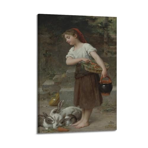 Toile Émile Munier Feeding The Rabbits pour habiller un mur vide avec élégance 50x75cm