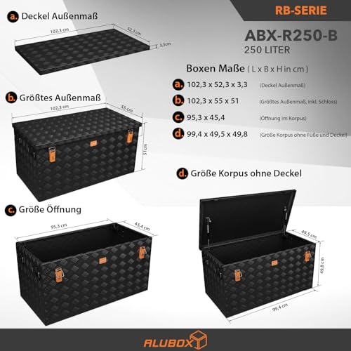 Alubox STRONG - BLACK EDITION ABX-R250 Aluminium Transportkiste aus 3mm Riffelblech 250 Liter in schwarz