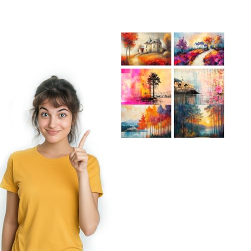 Image of SiddArtify Autumn Landscape Wall Art Prints Set - Impressionist Countryside Poster Decor for Living Room Bedroom - Set of 2-4x6 Inch - Board (Pack of 6) - Sticker (Pack of 6)