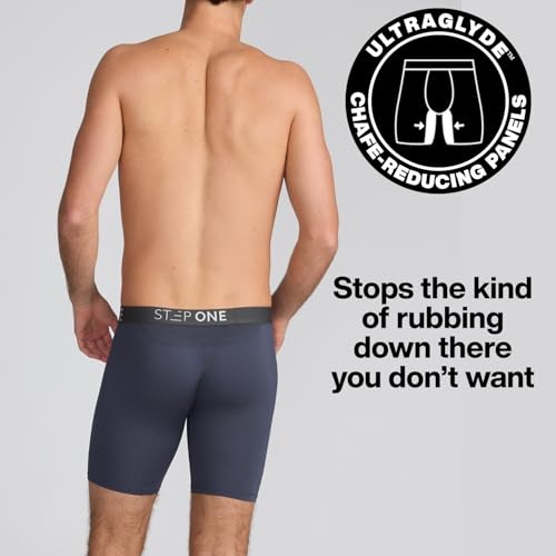 STEP ONE Mens Boxer Briefs, 1 Pair – Viscose from Bamboo Anti-Chafing Underwear for Men, Comfortable Moisture-Wicking Boxers with 3D Pouch Gray and Black XL4