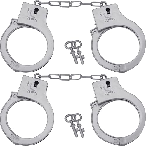 Civaner Plastic Handcuffs 2 Pieces Handcuffs Key Plastic Novelty Plastic Handcuffs Police Pretend Play Props with 4 Pieces Key Costume Accessory for Halloween Party Supplies Play Cosplay