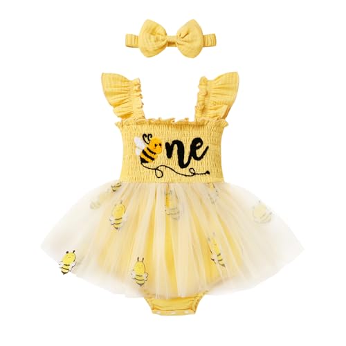CBHAIBLYD - CBHAIBLYD Baby Girl 1st Birthday Romper Dress - Strawberry Tulle Bodysuit with Headband (Bee, 12-18M) - Best Deal on Amazon