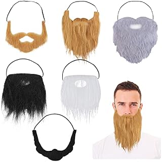 Yolev 6 Pieces Fake Beards Mustaches Halloween Funny Beard Fake Whisker Facial Hair Costume Accessories with Adjustable Elastic Rope for Party Cosplay Supplies (6 Styles)