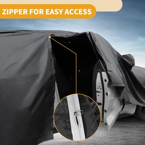 Image of All-Weather Waterproof Car Cover - UV-Resistant Outdoor Full Exterior Protection for Tesla Model Y 2020-2024 210D-PU Black Blue with Right Side Zipper