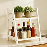 2 Tiers Bambus Küchen Organizer Kaffee Regal Küche, 26 x 18 x 29.5cm Bambus-Becherhalter Tassenregal Stehend, Matcha Regal, Kaffeeregal, für Tee, Kaffee, Bar, Tassen-Display, Gewürz (Cremefarben)