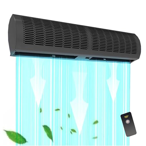 SAYEYBU Cortina De Aire, Cortina De Aire De Pared, Máquina De Cortina De Aire De Viento Natural, Cortina De Aire Comercial De Bajo Ruido, Velocidades Ajustables,Negro,Remote Control 90cm