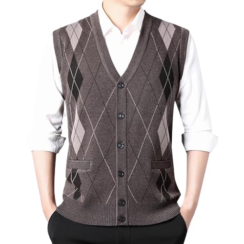 Men's Argyle Sweater Vest Button V Neck Fall Cardigan Casual Sleeveless Knitted Houndstooth Jumper Tops2