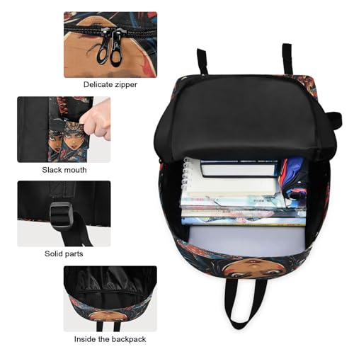 Backpack Lunch Bag Set Cartoon Samurai Print, Big Storage Travel Backpacks with Insulated Lunch Box for Office Hiking Picnic3