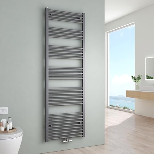S'AFIELINA Badheizkörper Anthrazit 180x60 cm, Handtuchheizkörper Seitenanschluss & Mittelanschluss Bad Heizkörper Handtuchwärmer zum Heizen und Handtuch trocknen im Badezimmer, 860W