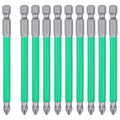 GRENPRO 10Pcs Magnetic Screwdriver Bits PH2 Phillips Bits Set,S2 Alloy Steel Anti-Slip Long Drill Bits,1/4 Inch Hex Shank,#2 Screw Head for Power Screwdriver Drill Toolkit,Length(90mm)