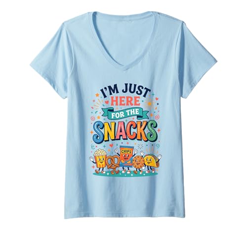 Women's I’m Just Here for The Snacks Funny Snack Lover V-Neck T-Shirt
