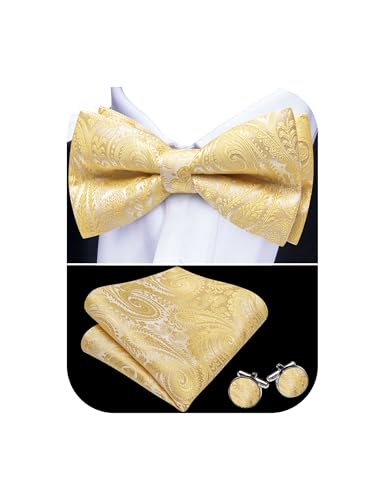Image of YOHOWA Paisley Striped Men Bow Tie Pre-Tied Formal Adjustable Colorful Bowties Handkerchief Cufflinks Set Wedding Party