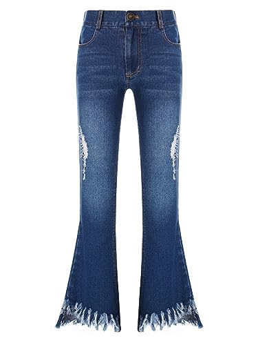 Kids Girls Blue Ripped Flare Denim Pants Bell Bottom Jeans Cowgirl Casual Fashion Bootcut Jeans Trousers