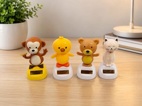 Image of Solar Powered Dancing Toy for Car Dashboard, Office Desk & Home Decoration | Decorative Figure | Eco-Friendly Desktop Showpiece (Cat, Chick, Mouse, Monkey, Set of 4)