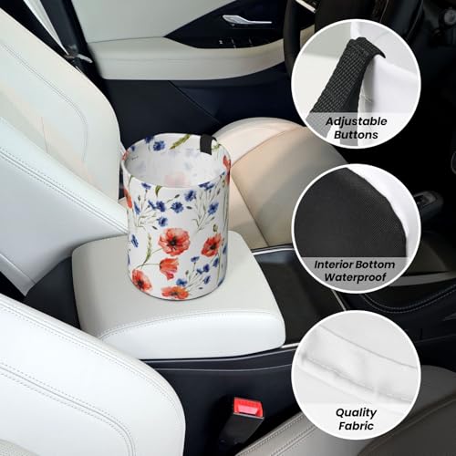 Image of Car Trash Bag Watercolor Red Blue Flowers Waterproof Trash Small Car Can Portable Collapsible Car Garbage Can Hanging for Back Seat Floor or Hanging Headrest Car Decor Road Trip Essentials