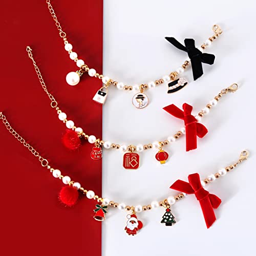 Hunde-Perlen-Halsband, 1 Stück, Haustier-Perlen-Halskette, verstellbare Perlen, Hunde-Halskette mit süßem Weihnachtsanhänger und Schleife, für Hunde, Katzen, Welpen, Katzen, Weiß, S