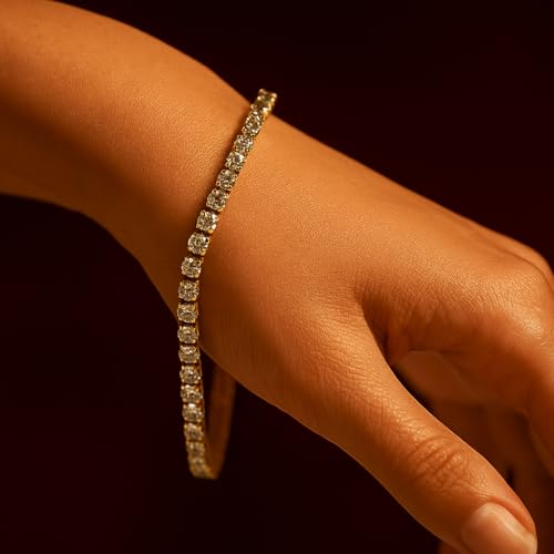Image of BLACK PEARL Elegant Style Tennis Bracelet with Multicolour Zirconion Stones, Gold and Silver-Toned Bracelet For Women & Girls