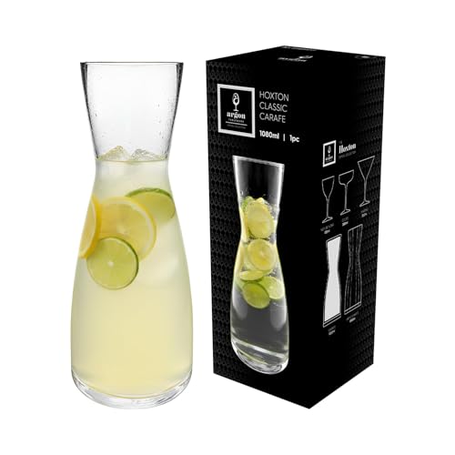 Argon Tableware Hoxton Crystal Carafes 1.1L - Glass Water Wine Decanter Jugs Clear Serving Carafe for Juice Cocktails Iced Coffee Table Service & Home Bar