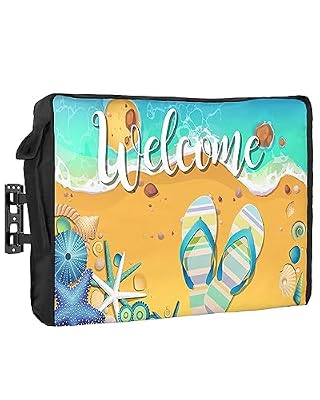 DecorLovee Outdoor TV Cover 80 to 85 Inches Weatherproof, Beach Outdoor TV Enclosure with Remote Control Pocket, Summer Ocean Starfish Seashells Slippers Blue Sea TV Screen Protectors for Outside TV