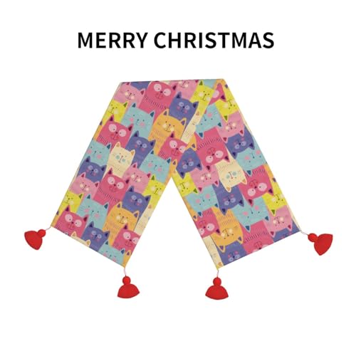 Chemin de table de Noël en tissu imprimé chat mignon pour table de cuisine