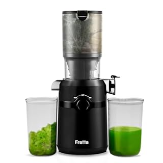 Fretta Cold Press Juicer Machines, Self-Feeding juicer with 108mm&1.0L Feeding Chute for Whole Fruits and Vegetables, Automatic 200W Masticating Juicer, High Yield Juice Extractor, BPA-Free, Black