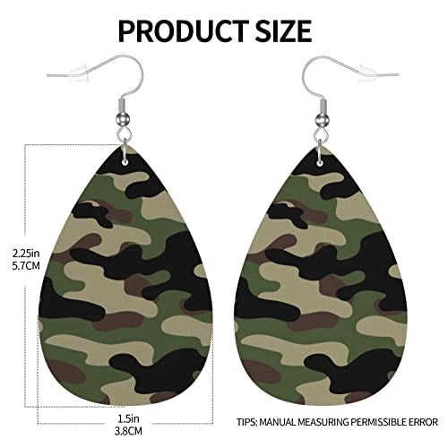 Green Brown Camouflage Print Faux Leather Teardrop Earrings for Women Drop Dangle Earrings Gift4
