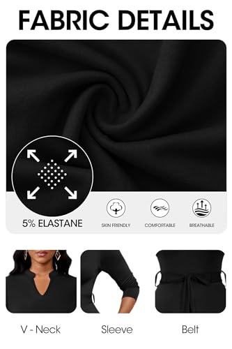 Image of FANDEE Maxi Dress for Women, Casual V Neck 3 /4 Sleeve Long Dresses with Pockets