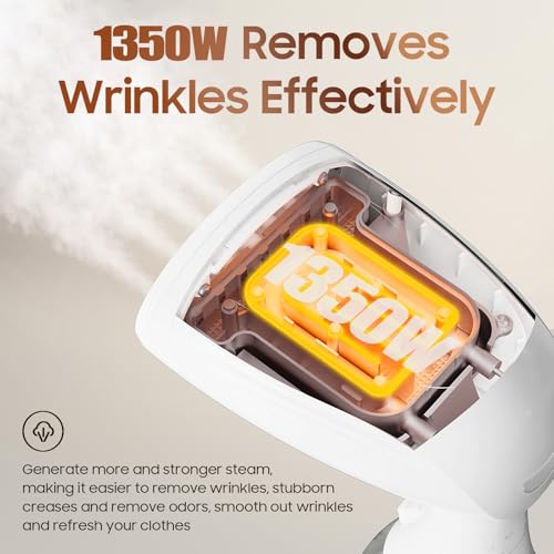 Image of Portable Handheld Steamer for Clothes - 1350W Hand Held Clothes Steamer 15S Fast Heat-up, Heat-Resistant Steam Iron Remove Wrinkles for All Fabrics, 300ml Tank for Travel /Hotel