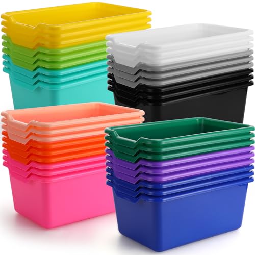 Dandat 36 Pcs Plastic Cubby Bins Book Bins for Classroom Bulk Classroom Organizer Toy Storage Baskets Stackable Storage Containers for Home Office School Library Nursery Playroom(Bright Color)