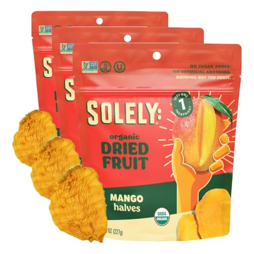 Image of SOLELY Organic Dried Mango Halves, Large (Pack of 3) | One Ingredient | Vegan | Non-GMO | No Added Sugar