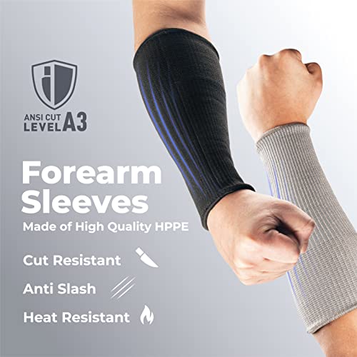 Image of OriStout Cut Resistant Work Sleeves with Tumb Hole, Black and Grey, 4 Pairs | Level 3 Cut Resistant Sleeves, Arm Protectors for Thin Skin and Bruising, Gardening, Yard Working, Pet Grooming, One Size