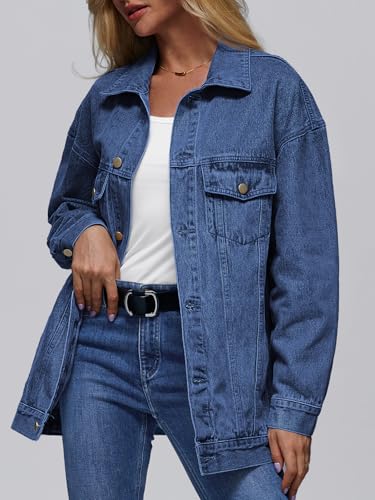 Image of AUTOMET Women's Oversized Jeans Jacket, Classic Button Down Denim Jacket with Chest Pockets, Loose Fit Boyfriend Style Coat