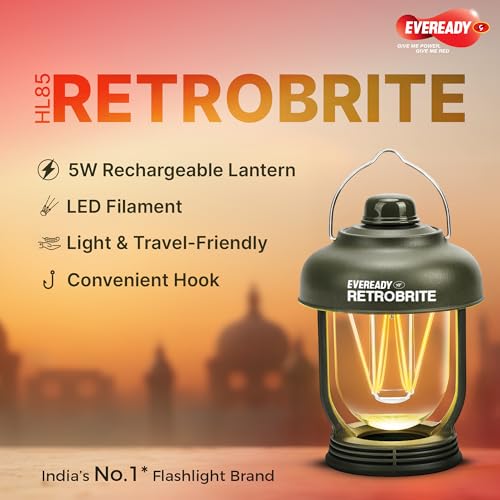 Image of Eveready Retrobrite HL85, Rechargeable Emergency 5W LED Lantern, 4 Lighting Modes, Lightweight & Travel-Friendly, Type-C Charging, Waterproof, 6 Months Warranty, Overcharge & Deep Discharge Protection