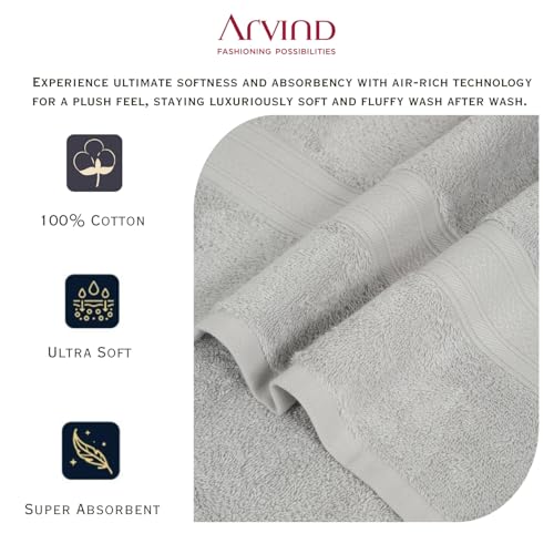 Image of Arvind 100% Cotton Towels for Bath | Towels for Bath Large Size | 500 GSM Bath Towel - Soft & Absorbent | 2 Piece Bath Towel for Men /Women | Urban Comfort | 70 cm x 140 cm - Light Grey