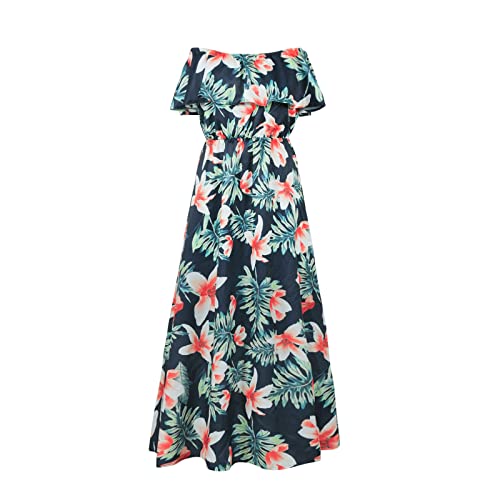 Image of PopReal Mommy and Me Dresses Floral Printed Chiffon Bowknot Ruffles Short Sleeve Beach Mom Daughter Matching Outfits