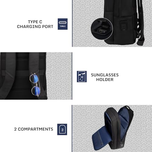 Image of F Gear Kingsley 24L Premium Black Tech Laptop Backpack with Type-C Charging Port|2 Compartments, 1 Front Pockets & 1 Hidden Pocket|Fits 17-inch Laptop|Executive & Travel Bag|Men & Women
