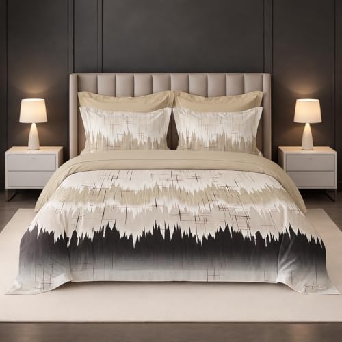 Image of LANE LINEN 100% Cotton Printed King Size Bedsheet - Light Beige