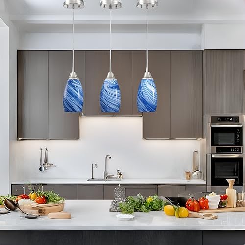 Image of Viinew Mini Glass Pendant Light,3-Pack Blue Marble Glass Pendant Light