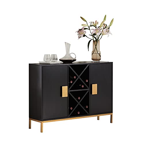 Kb Designs – Black/Gold Wood Sideboard Buffet Wine Liquor Bar Cabinet With Wine Rack Storage #TOP5