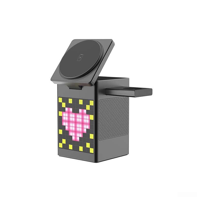 Getdoublerich Soporte de cargador inalámbrico magnético multifuncional 6 en 1, cargador inalámbrico magnético, altavoz y reloj despertador, etc. para iPhone (negro)